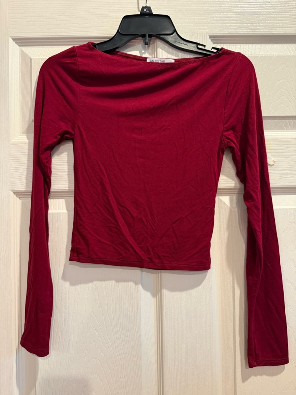 Boatneck Long-Sleeve Top in Deep Red by Anterro